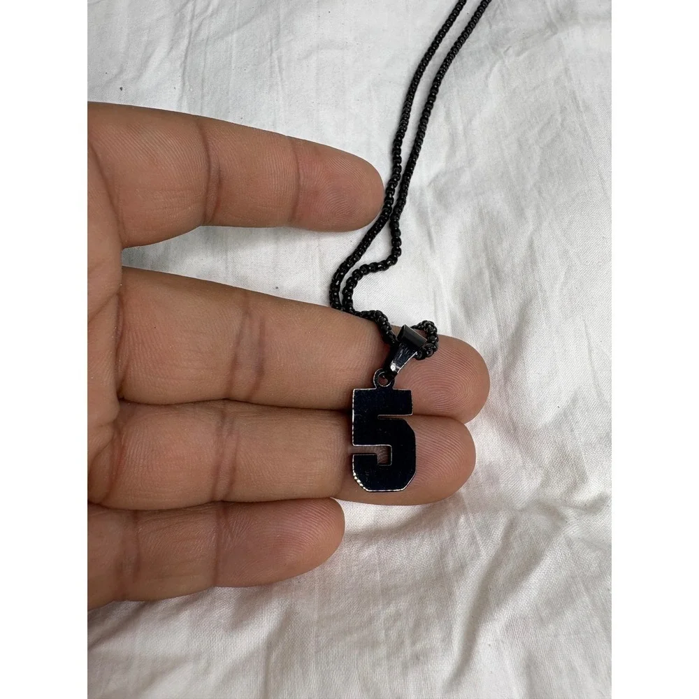 Black Number 5 Pendant Necklace Chain Mens Womens Fashion Jewelry